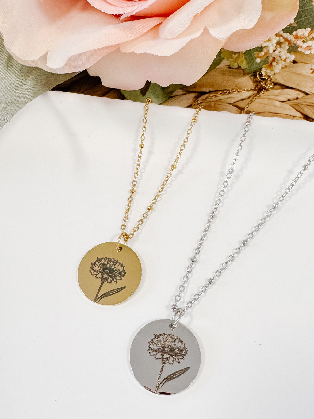 Cornflower Engraved Pendant Necklace