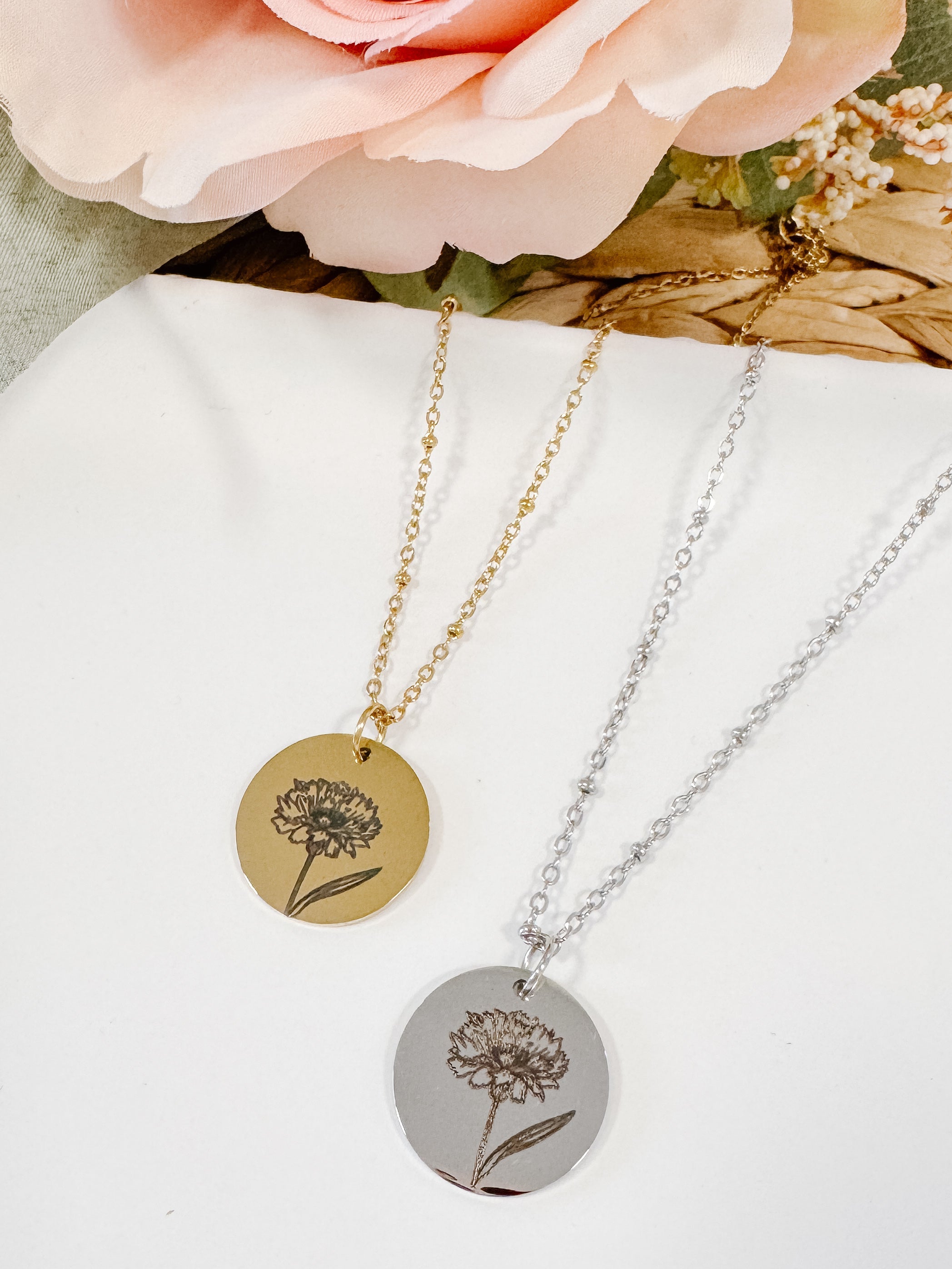 Cornflower Engraved Pendant Necklace