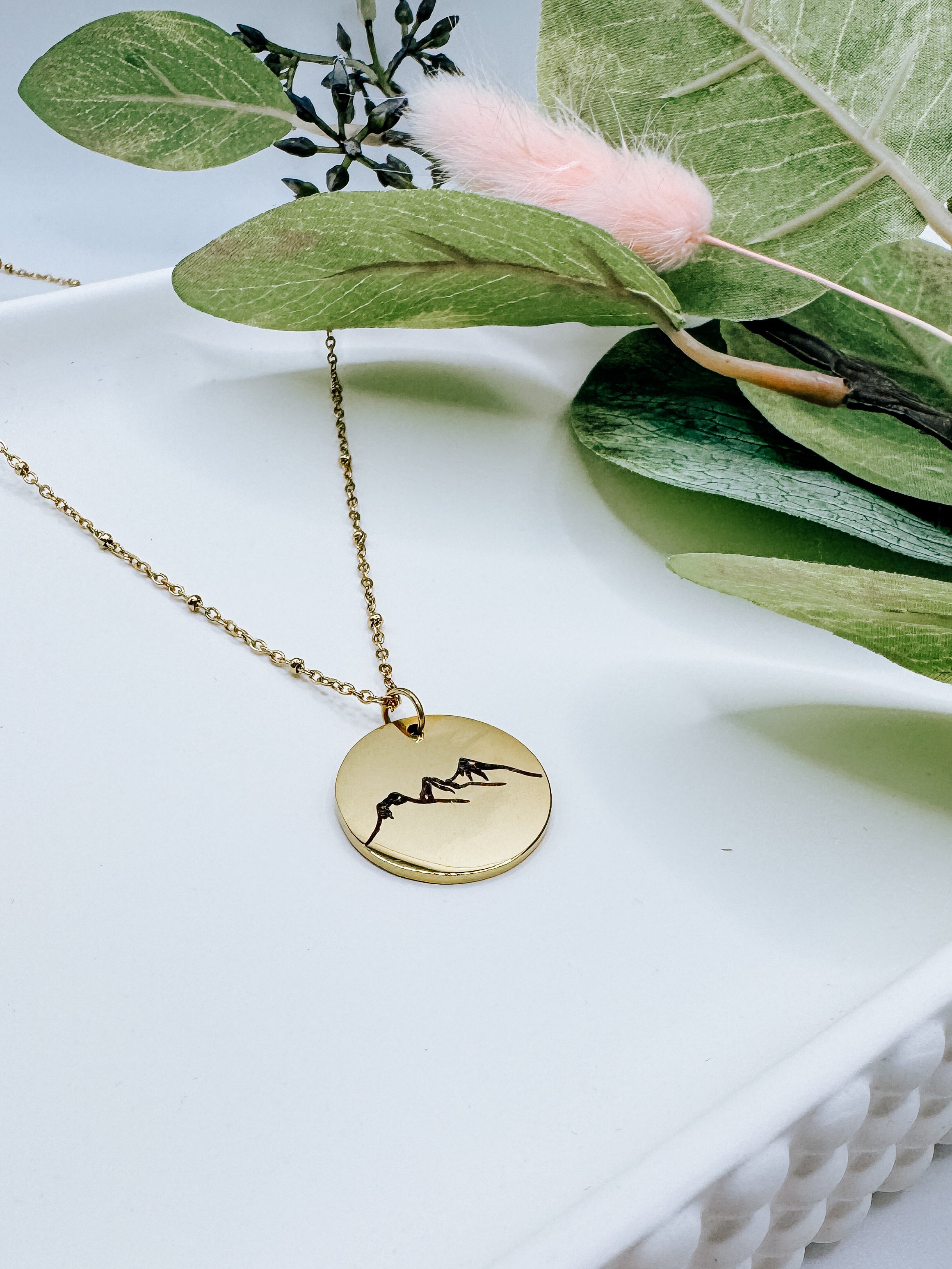 Three Sisters Mountains Engraved Pendant Necklace