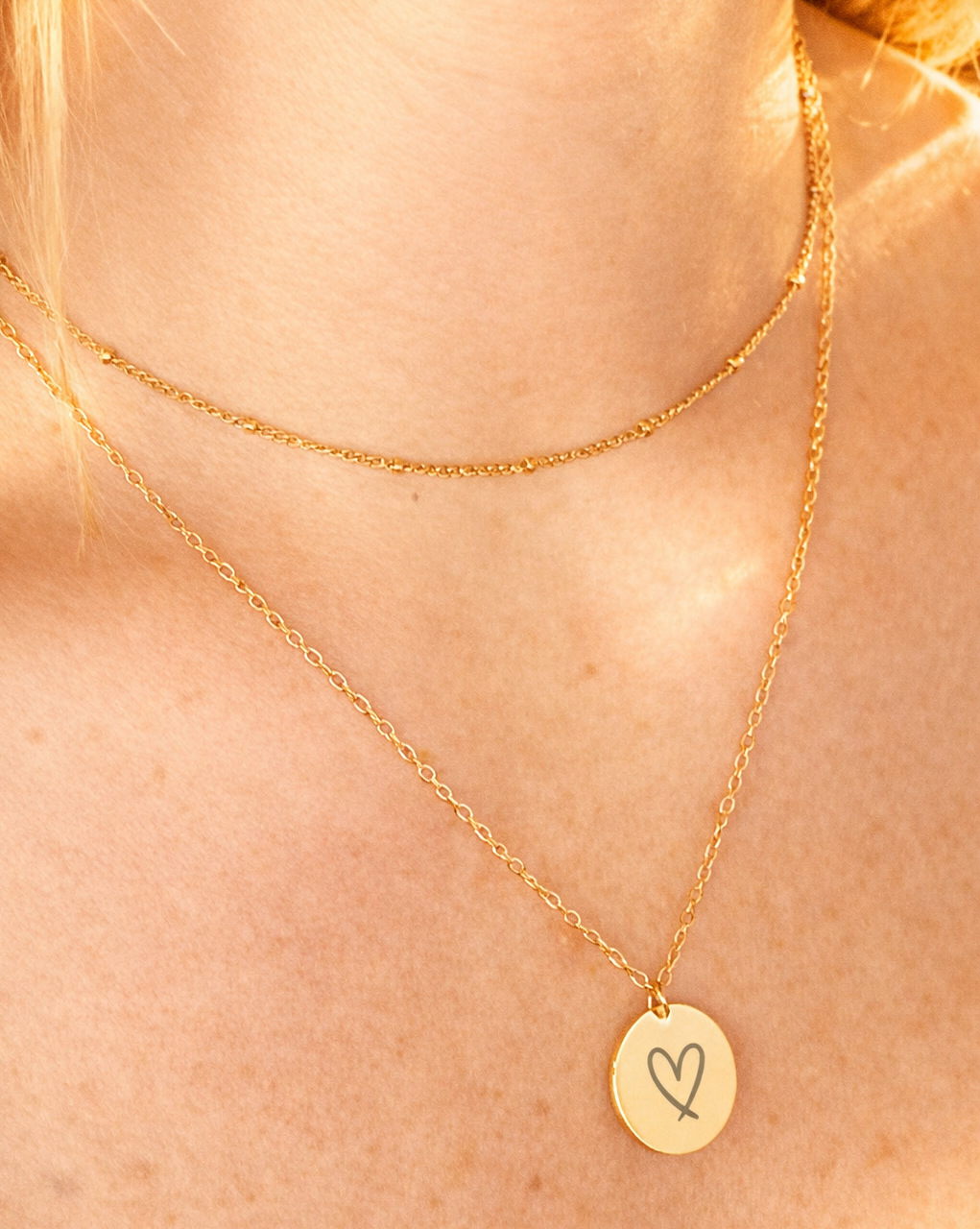 Engraved Heart on Layered Pendant Necklace