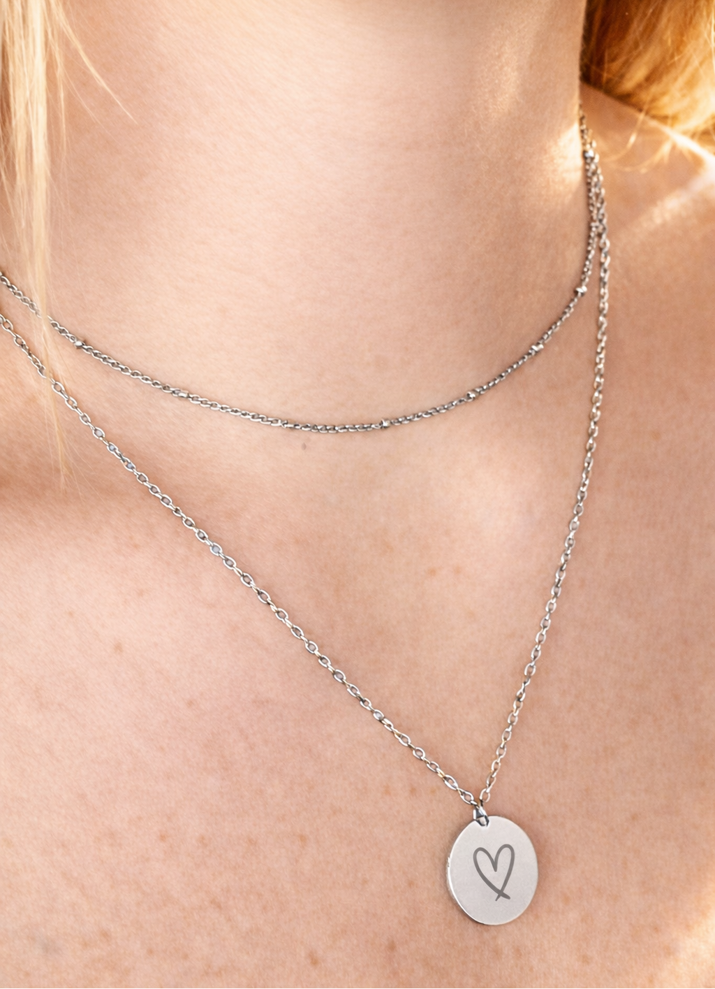 Engraved Heart on Layered Pendant Necklace