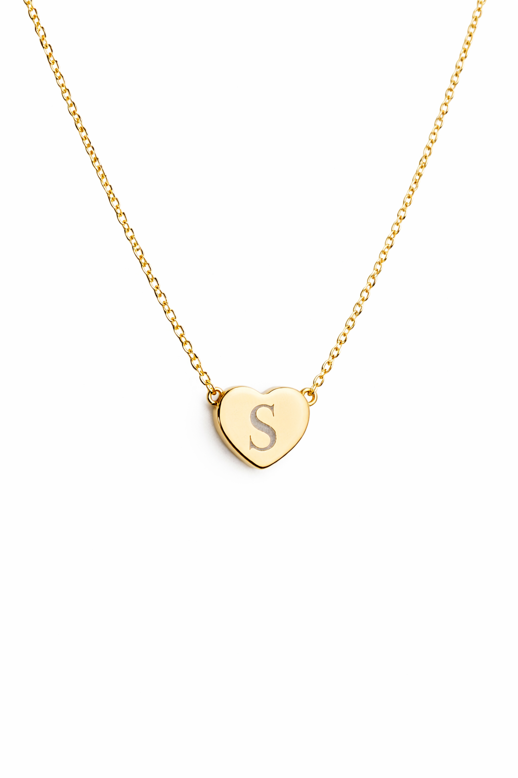 Custom Engraved Initial on Heart Pendant Necklace