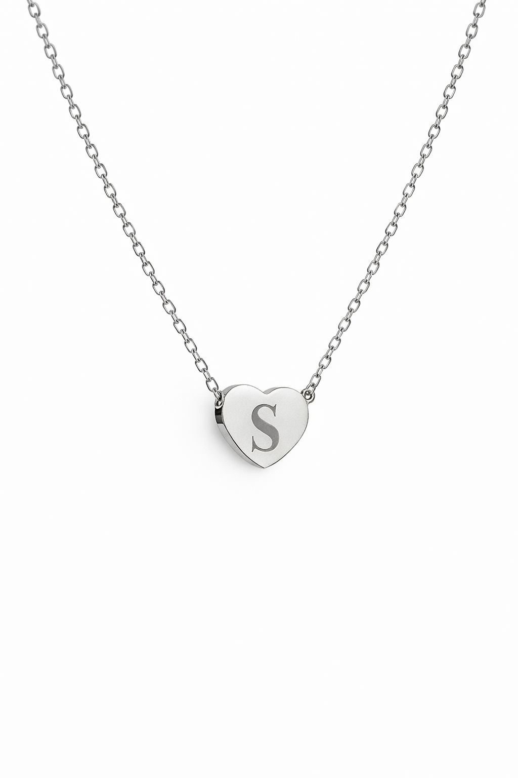 Custom Engraved Initial on Heart Pendant Necklace
