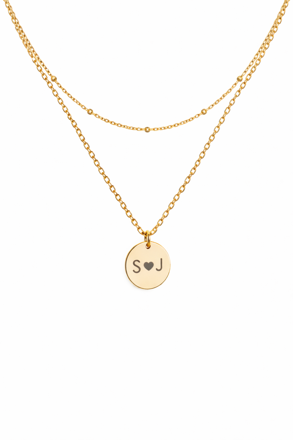 Customizable {Initial 🖤 Initial} Engraved Layered Pendant Necklace