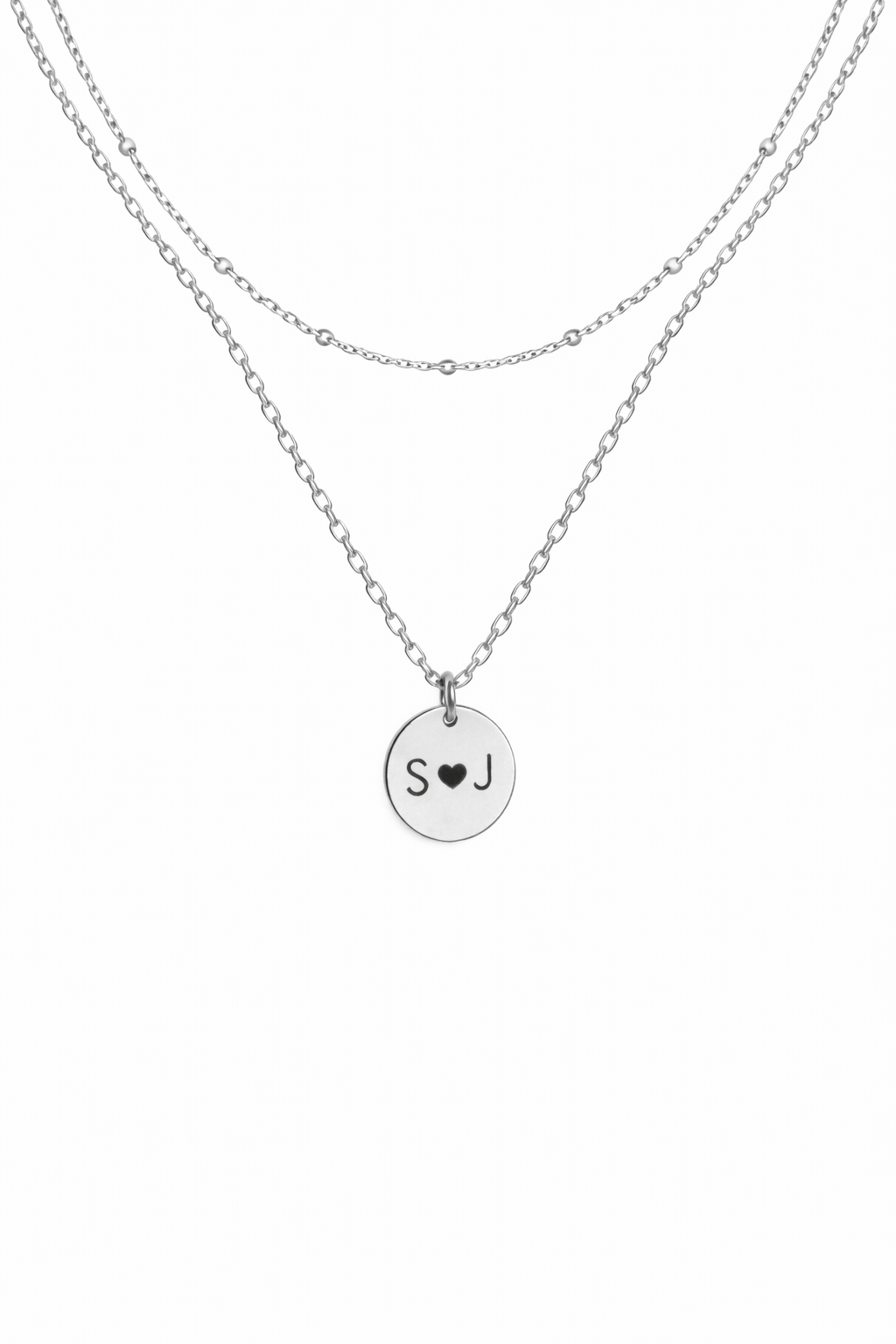 Customizable {Initial 🖤 Initial} Engraved Layered Pendant Necklace