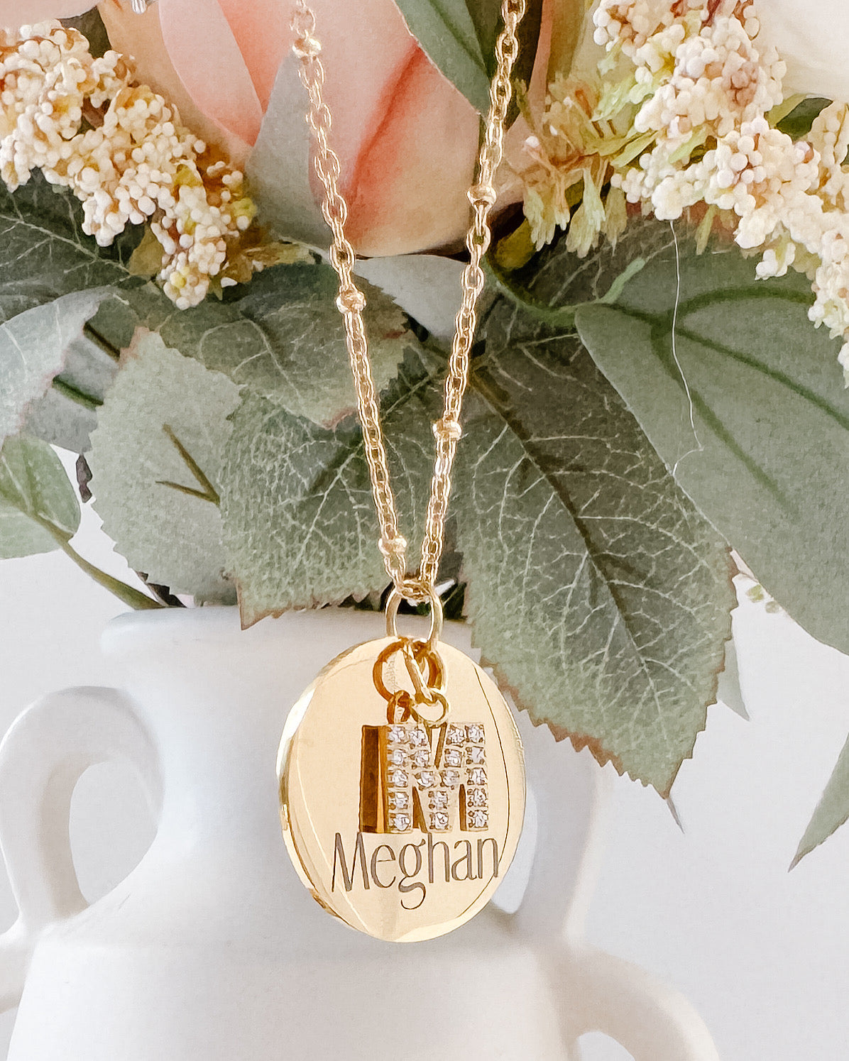 Custom Engraved Name Pendant Necklace with CZ Initial Charm