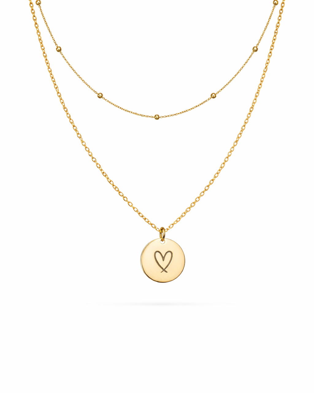 Engraved Heart on Layered Pendant Necklace