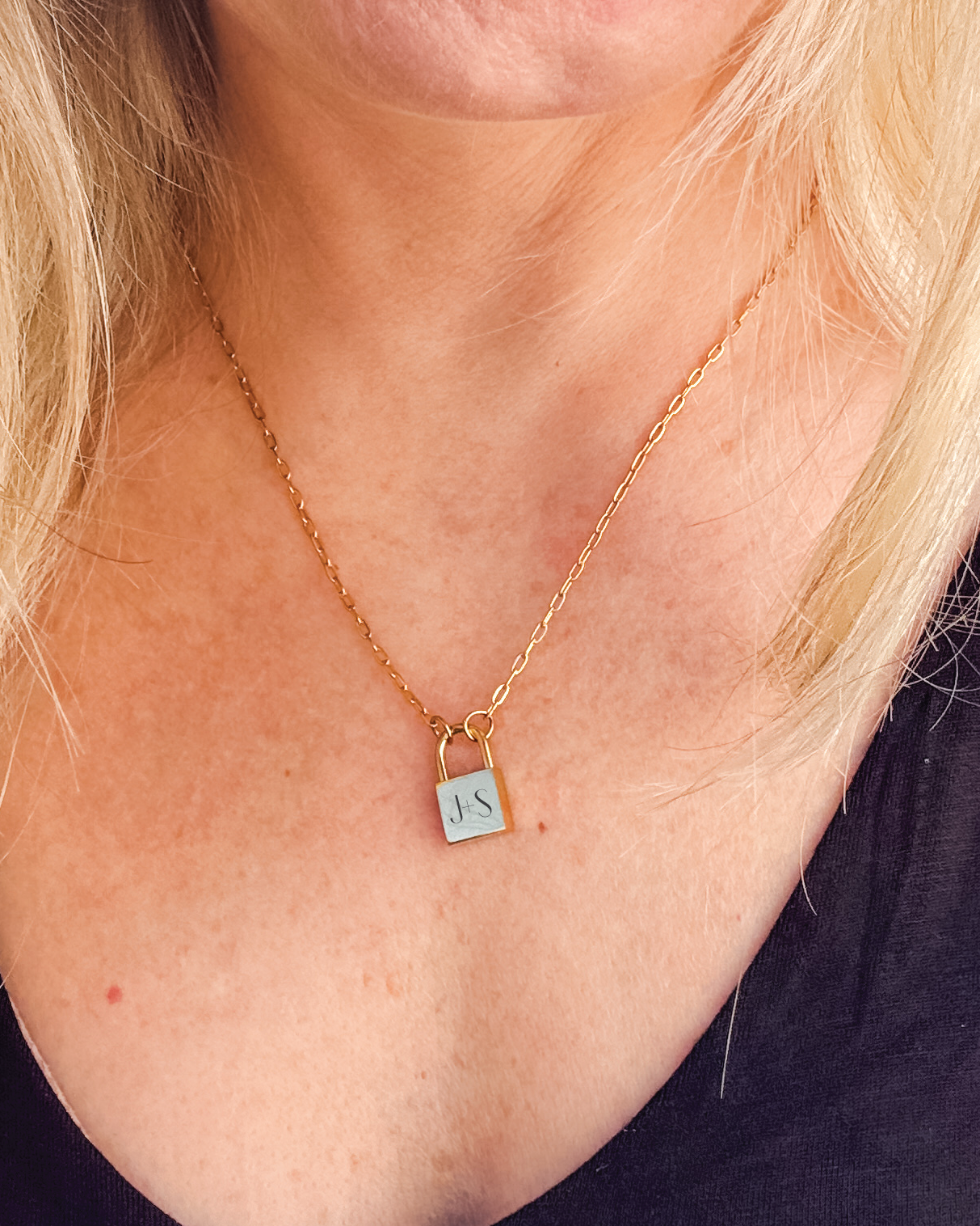 Custom Engraved Initial Lock Necklace