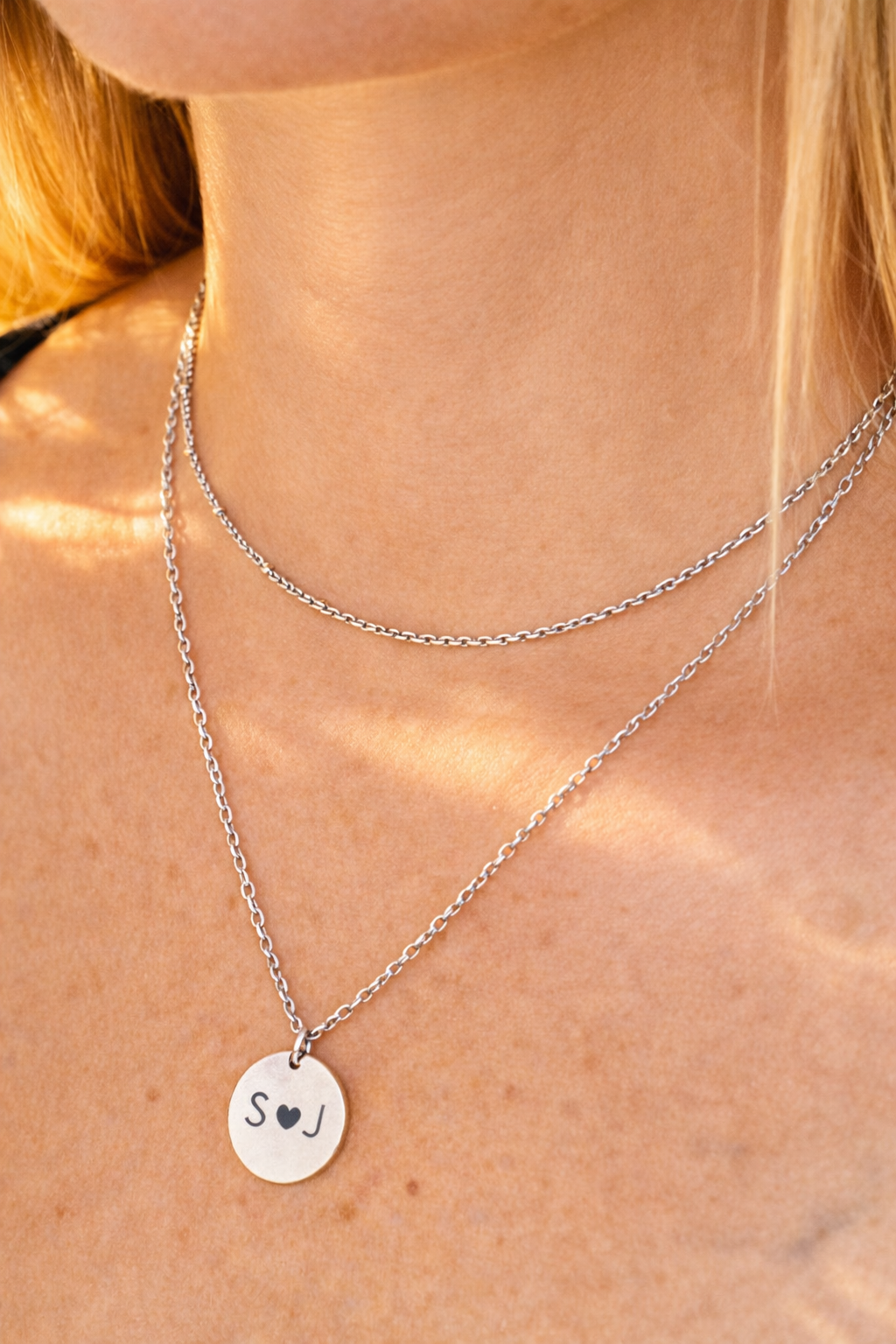 Customizable {Initial 🖤 Initial} Engraved Layered Pendant Necklace