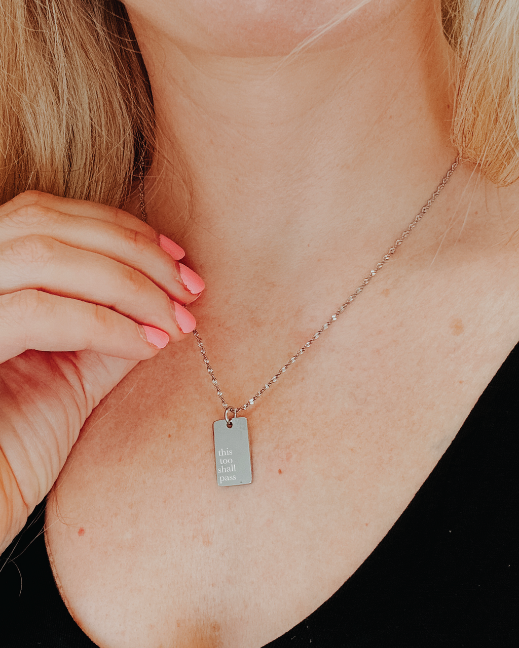 This Too Shall Pass Engraved Pendant Necklace